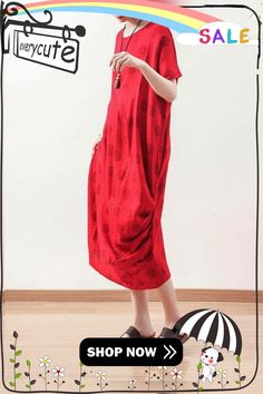 Organic Red Prints Linen Clothes Plus Size Neckline Draping Maxi Summer Dresses Casual Red Dresses With Pockets, Casual Red Dress With Pockets, Red Dresses With Pockets Relaxed Fit, Red Dresses With Pockets And Relaxed Fit, Linen Clothes Plus Size, Red Prints, Clothes Plus Size, Printed Linen, Linen Clothes