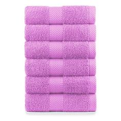 six purple towels stacked on top of each other