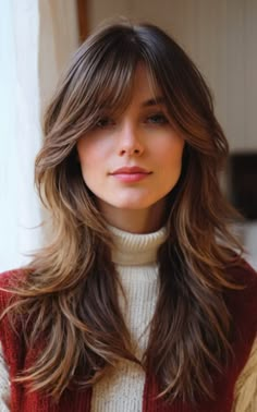 Long Bang Haircut, Layered Shag Hairstyles, Long Shag With Bangs, Long Layered Shag, Layered Hairstyles With Bangs, Corte Shag, Long Layered Hair With Bangs, Long Layered Hairstyles, Long Haircuts With Bangs