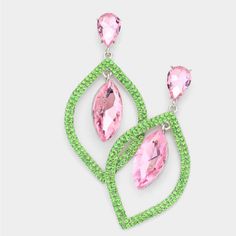 Color : Pink&Green Size : 1.3" X 2.75" Post Back Trendy Pink Dangle Teardrop Earrings, Pink Teardrop Chandelier Earrings, Trendy Pink Crystal Drop Earrings, Trendy Pink Drop Chandelier Earrings, Trendy Pink Teardrop Earrings, Pink Trendy Dangle Chandelier Earrings, Trendy Pink Dangle Chandelier Earrings, Bless Your Heart, Evening Earrings