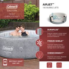 an advertisement for a hot tub with instructions on how to use it