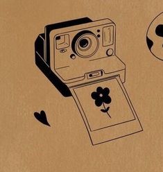 an image of a camera and a flower on a cardboard box