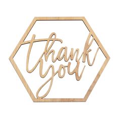 a wooden thank you sign with the words thank you written in cursive font