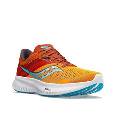 the saucy orange and blue running shoe is on sale for $ 599