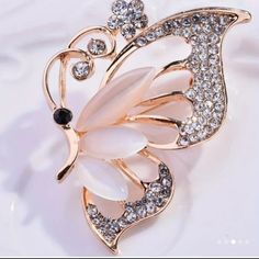 This Butterfly Brooch Is Beautifully Crafted And Perfect For Your Favorite Blazer, Sweater, Blouse, Coat, Scarf, Or Hat. Rose Goldplated Brooch Cubic Zirconia Embellished Opalescent Stones Approximately 2.17 Inches In Height Approximately 1.41 Inches In Length Rose Gold Butterfly, Elegante Y Chic, Butterfly Brooch, Gold Butterfly, Girls Jewelry, Mosaic Glass, Brooch Pin, Derby, Brooches