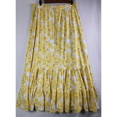 This Is A Garnet Hill Women's Maxi Skirt With A Yellow And White Floral Pattern. Size Large. New Without Tags. Made Of 60% Cotton, 40% Modal. Actual Measurements: * Waist: 32.5 Inches * Hips: 52 Inches * Length: 37.25 Inches How Measurements Are Taken: * Waist: With The Garment Lying Flat And The Waistband Pulled Taut, Measure From One Edge Of The Waistband To The Other. That Measurement Is Then Doubled For Circumference. * Hips: With The Garment Lying Flat, Measure From One Edge Of The Hips To Yellow Cotton Flowy Maxi Skirt, Yellow Relaxed Flared Maxi Skirt, Spring Floral Print Yellow Maxi Skirt, Yellow Relaxed Tiered Skirt, Yellow Floral Print Tiered Skirt, Womens Maxi Skirts, Garnet Hill, Women Skirts Midi, Knit Skirt