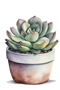 a watercolor painting of a succulent in a pot