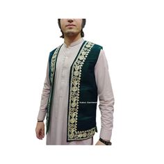 Afghan Traditional Green velvet  vest hand made Embroidered for men  Our amazing embroidered Afghani waistcoat is the absolute ultimate . And the colours will knock your socks off. Embroider the hell out of them. And you get this, an extraordinary piece of outerwear for Men And Women. We Deliver Worlwide . Traditional Festive Winter Vest, Traditional Winter Festive Vest, Traditional Embroidered Fitted Vest, Fitted Embroidered Traditional Vest, Velvet Vest, Mens Vests, Vest Outfits, Green Velvet, Varsity Jacket