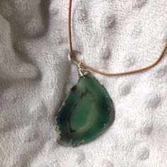 Beautiful Blue Green Agate Slice Pendant On A Leather Cord. Approx 26” Handmade By Me Adjustable Agate Pendant Necklace, Handmade Turquoise Blue Agate Necklace, Adjustable Blue Agate Necklace, Spiritual Blue Agate Necklace, Agate Slice Necklace, Agate Slice, Green Agate, Beautiful Blue, Leather Cord