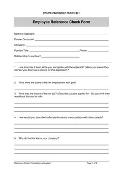 the employee reference form is shown in this document, which contains information for employees to use