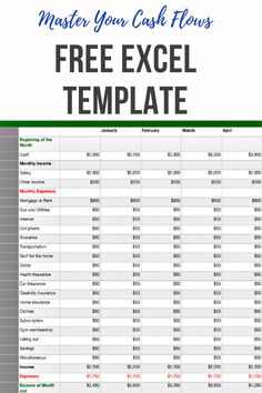 a free excel template with the text master your cash flows, and an image of a