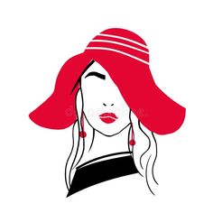 a woman in a red hat with long hair and earrings on her head royalty illustration