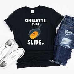 Omelette that Slide You've now found the staple t-shirt of your wardrobe. It's made of a thicker, heavier cotton, but it's still soft and comfy. And the double stitching on the neckline and sleeves add more durability to what is sure to be a favorite!   * 100% ringspun cotton * 4.5 oz/y² (153 g/m²) * Pre-shrunk * Shoulder-to-shoulder taping * Quarter-turned to avoid crease down the center Stretch Cotton T-shirt With Funny Text, Cotton Stretch T-shirt With Funny Text, Stretch Cotton T-shirt With Funny Print, Cotton Stretch T-shirt With Funny Print, Stretch Crew Neck T-shirt With Funny Print, Funny Eggs, Heavy Cotton, Gender Neutral, Turn Ons