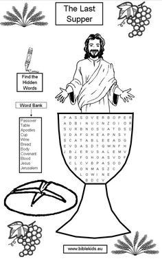 the last supper coloring page with jesus on the cross and other things to do in it