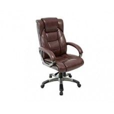 a brown leather office chair with wheels