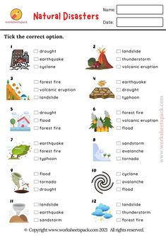 the worksheet for natural and non - related disasters is shown in this image