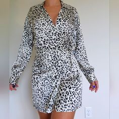 Brand New With Tags! Leopard Print Wrap Dress Size Small. Waist Zinching Chic White Printed Mini Dress, Zara Leopard Print Mini Dress For Spring, Trendy Long Sleeve Leopard Print Dress, Zara Chic Mini Dress In Leopard Print, Chic Zara Mini Dress In Leopard Print, Zara Casual Leopard Print Dresses, Zara Leopard Dress, Zara Yellow Dress, Ruffled Sleeves Dress