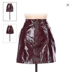 Never Worn, Burgundy Faux Leather Mini Skirt Fall Workwear Skirt With Zip Fly, Fall Faux Leather Skirt With Zipper Closure, Fall Faux Leather Mini Skirt With Zipper, Faux Leather Mini Skirt With Zipper For Fall, Trendy Fall Mini Skirt With Zipper Closure, Fall Mini Skirt With Zipper Closure, Trendy Mini Skirt With Zipper Closure For Fall, Fall Mini Skirt With Zip Fly, Fall Mini Skirt With Zipper For Night Out