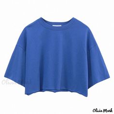 Olivia Mark - Cotton Short-Sleeved Solid Color Crop Top with Round Neck for Sports Wear Cropped Tee Shirt, Colorful Crop Tops, Sport Top, Solid Clothes, Active Wear Outfits, Color Shorts, Sports Top, T Shirt Women, Outfit Casual