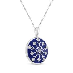 Create your own winter wonderland with this glistening snowflake necklace. Sterling silver White lab-created sapphires shimmer on the dark blue enamel disc pendant 18-inch cable chain with lobster clasp Blue Snowflake Sterling Silver Necklace, Snowflake Necklace, White Lab, Disc Pendant, Necklace Sterling Silver, Cable Chain, Winter Wonderland, Lobster Clasp, Dark Blue