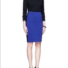 Diane Von Furstenberg Cobalt Blue Black Marta Colorblock Panel Skirt Has A Side Zipper, Knee Length. Size 4 Blue Pleated Skirt For Work, Blue Relaxed Pencil Skirt For Work, Blue Stretch Mini Skirt For Workwear, Blue Stretch Skirt For Workwear, Elegant Blue Relaxed Mini Skirt, Elegant Blue Mini Skirt For Work, Elegant Blue Pencil Mini Skirt, Formal Blue Knee-length Bottoms, Blue Relaxed Mini Skirt For Work