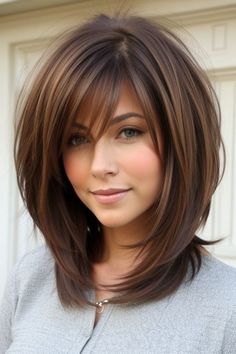 Long Layered Bob Hairstyles With Bangs, Layered With Bangs Medium, Medium Hair Styles For Women With Bangs, Layered Fine Hair Medium, Medium Length Fine Hairstyles, Medium Hair Length Hairstyles, Layered Bob Hairstyles Medium, Layered Medium Bob, Layered Hairstyles For Fine Hair