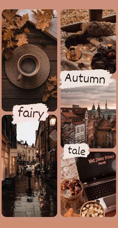 the collage shows autumn, fall and fairy tales