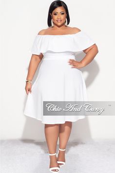 Polyester% 82 Spandex% 18 Reception Dress Plus Size, Brides Reception Dress, Plus Size White Outfit, Bride Reception Dress, Off The Shoulder Ruffle Dress, Plus Size Off The Shoulder, Courthouse Wedding Dress, Chic And Curvy, Shoulder Ruffle Dress