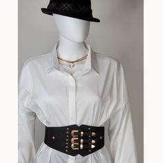 Elevate your wardrobe with this Women's Vintage Cincher Wide Corset Belt featuring three elegant gold buckles. Designed as an under-bust belt, it adds a sultry and sophisticated touch to any outfit. Available Colors: Black, Watermelon Rose Red, Palomino Brown Design Inspiration: Inspired by vintage aesthetics, this high-waisted corset belt flatters your figure while adding a bold, stylish statement to your look. Material Composition: Made from a combination of polyester and PU leather, ensuring Corset Wide Belt, Chic Brown Corset Belt, Vintage Underbust Corset Belt, Shirt Dress With Corset, Vintage Underbust Fitted Corset Belt, Brown Corset Belt, Waist Corset, Maxi Pants, Red Corset