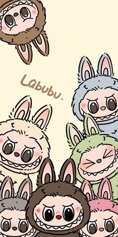 several cartoon animals are standing together with the caption labbu on their chests