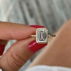 3Ct Emerald Cut VVS1 Moissanite Solitaire Engagement Ring 14K Yellow Gold Plated | eBay Emerald Cut Solitaire Ring, Bezel Set Engagement Ring, Moissanite Solitaire Ring, Bezel Engagement Ring, Emerald Cut Engagement, Ring Bezel, Emerald Cut Moissanite, Emerald Cut Rings, Wedding Rings Solitaire