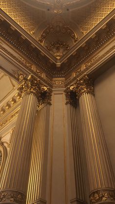 an ornate ceiling with gold trim and columns