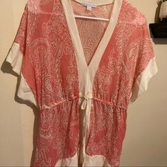 Peachy/Pink And Cream, Sheer, Never Worn. Ships Quickly From A Smoke And Cat Free Home Emerald Green Blouse, Evening Blouses, Brown Floral Print, White Bohemian, Beaded Blouse, Printed Sleeveless Top, Animal Print Blouse, Sleeveless Pullover, Short Sleeve Cardigan