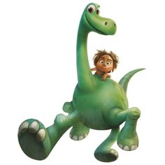 the good dinosaur is riding on his back