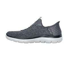 These Skechers men's Summits Key Pace neakers are perfect for walking and day-to-day errands. Made with a comfortable mesh upper and a cushioned insole that's breathable and provides arch support for all-day comfort, this pair was also designed to slip on hands-free with a heel pillow to keep your feet securely in place. Wear them with jogger pants or shorts and a tee.Features: Memory FoamClosure Type: Slip-OnFootwear Technology: Memory Foam InsoleUpper/Outer Base Material: 93% Textile, 7% Synth Shoes Walking, Walking Shoes, Shoes Black, Arch Support, Hands Free, Jogger Pants, Black Shoes, Memory Foam, Athletic Shoes