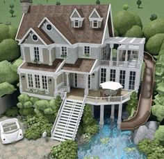 an artist's rendering of a house with a water slide in front of it