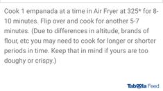 an advertisement with the words, cook 1 empanada at time air fryer