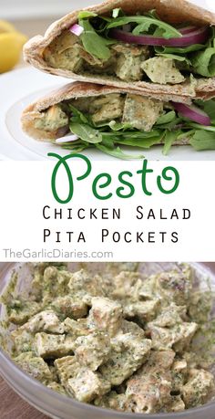 chicken salad pita pockets with lettuce and onions