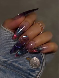 Starseed Quotes, Glittery Nails, Colorful Nails, Pointed Nails, Nails Design With Rhinestones, Dope Nail Designs, Almond Acrylic Nails, Long Acrylic, Sparkle Nails