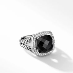 The Albion Collection's Unique Cushion-Cut Center Stone Was David Yurman's Innovative Solution To Use An Oversize Gemstone In A Refined Modern Setting With Classical Proportions. Sterling Silver Black Onyx, 3.64 Total Carat Weight Stone, 11mm Pav Diamonds, 0.22 Total Carat Weight Ring, 15mm Received As Gift. Never Worn. Designer Black Rings For Anniversary, Designer Black Ring With Black Enamel, Designer Black Enamel Ring, Designer Black Diamond Jewelry, Designer Black Jewelry With Polished Finish, David Yurman Ring, Morganite Diamond, White Diamond Ring, David Yurman Jewelry