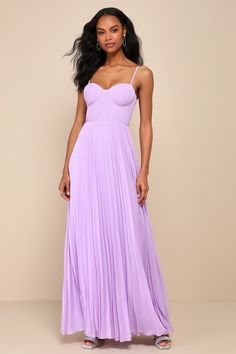 Admirable Elegance Lavender Pleated Bustier Maxi Dress Light Purple Wedding Guest Dress, Purple Dress Maxi, Spring Purple Bridesmaid Maxi Dress, Formal Lavender Floor-length Dress, Fitted Purple Pleated Maxi Dress, Purple Pleated Maxi Dress, Light Purple Bridesmaid Dresses, Flowy Lavender V-neck Maxi Dress, Purple Maxi Dress