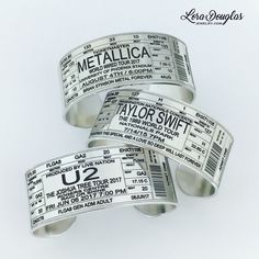 Turn your #ConcertTicket into a wearable memento. Any #band #concert or #event can be made into a #personalized #bracelet  #Jewelry #handmadejewelry #etsy #musthave #fashionjewelry #fashion #clothing #accessories #style #u2 #metallica #taylorswift #music Adjustable Silver Jewelry For Concert, Adjustable Silver Jewelry For Concerts, Silver Band Jewelry For Concert, Silver Band Jewelry For Concerts, Silver Band Bracelets For Concerts, Silver Bracelet Jewelry For Concert, Silver Bracelet For Concerts, Adjustable Music-themed Bracelets For Concerts, Adjustable Silver Bracelets For Concerts