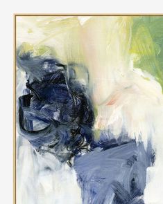 an abstract painting with blue, green and white colors