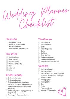 the wedding planner checklist is shown in pink