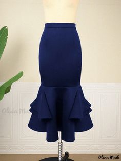 Olivia Mark - High-Waisted Comfortable Bodycon Mermaid Skirt for Everyday Wear Mermaid Skirt, Olivia Mark, Everyday Wear, Mermaid, Navy Blue, High Waisted, Skirt, Navy, How To Wear