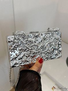 BirdinBag - 2023 Fashionable Chain Bag: Versatile and Stylish Handbag Silver Crossbody Evening Bag With Chain Strap, Trendy Silver Evening Bag With Phone Holder, Handheld Silver Evening Bag With Chain Strap, Silver Handheld Evening Bag With Chain Strap, Chic Large Capacity Box Bag For Party, Silver Satchel Bag For Parties, Trendy Large Capacity Clutch For Evening, Chain Strap Clutch Bag, Chic Silver Rectangular Bag