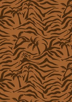 a brown background with palm trees and waves