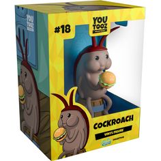 a box with an image of a cartoon character holding a hamburger in it's mouth