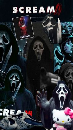 a collage of scream images and masks