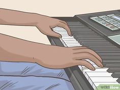 a person playing the piano with their hand on it's keyboard and pressing buttons